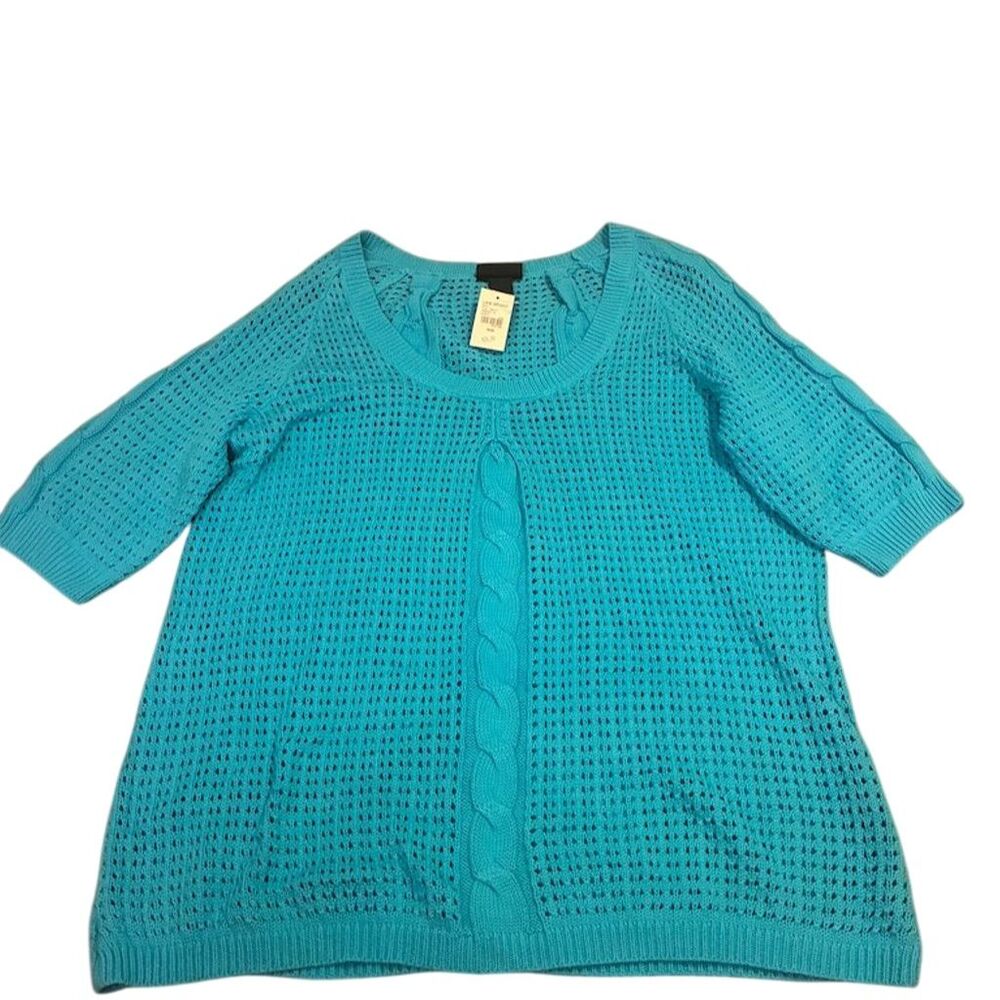 Lane Bryant‎ Women's Plus 18W Blue Eyelet Knit Sweater 3/4 Sleeve Pullover